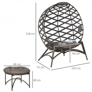 Gartenstuhl-Set, 2-tlg., Hocker/Beistelltisch, gr. Sitzkissen, Stahlrahmen, Farbe: Sand