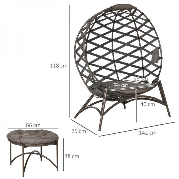 Gartenstuhl-Set, 2-tlg., Hocker/Beistelltisch, gr. Sitzkissen, Stahlrahmen, Farbe: Sand