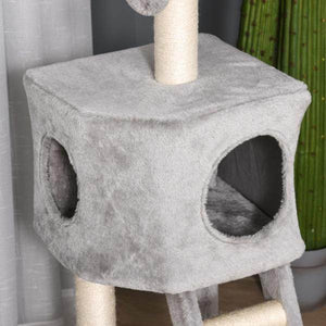 Kratzbaum mit Höhle Leiter Katzenbaum Kletterbaum E1 MDF Sisal Hellgrau