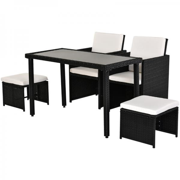 5-teilige Polyrattan Sitzgruppe Essgruppe Gartenset Garnitur mit Kissen Schwarz