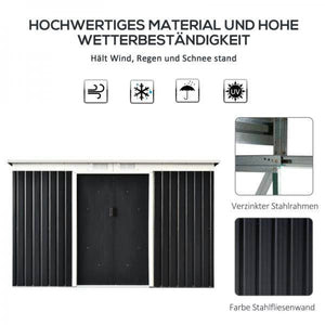 Gerätehaus Gartenhaus Geräteschuppen mit Schiebetür Fenster Outdoor Stahl Grau