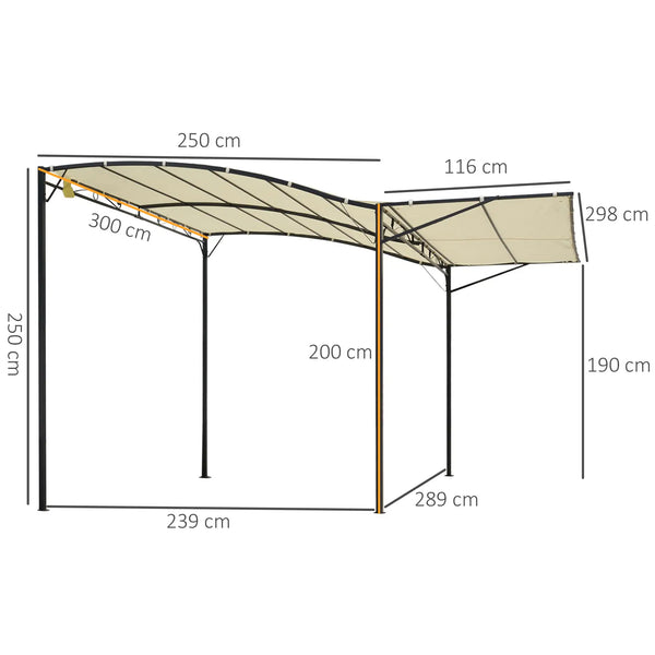 Markise Gartenpavillon mit klappbarem Seitendach Creme + Schwarz 3x2,5 m