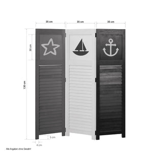 Paravent Rot Weiss Schwarz maritime Motive | 3 teilig Raumteiler Trennwand Sichtschutz