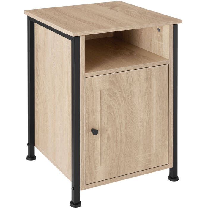 Comodino Blackburn, 40x42x60,5cm, stile industriale, legno chiaro, rovere Sonoma