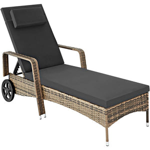 Sonnenliege Rattan mit Rollen natur/dunkelgrau