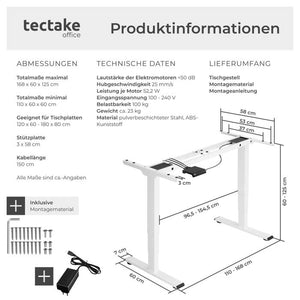 Tischgestell Twain höhenverstellbar 110-168x60x60-125cm weiss