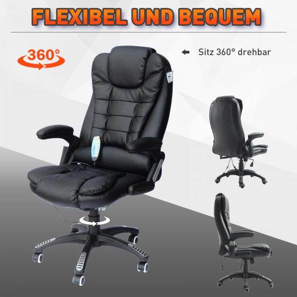 Massage-Chefsessel mit Wärmefunktion drehbar schwarz