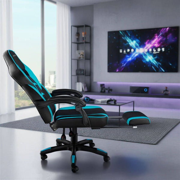 Racing office chair Comodo with footrest, black/azure