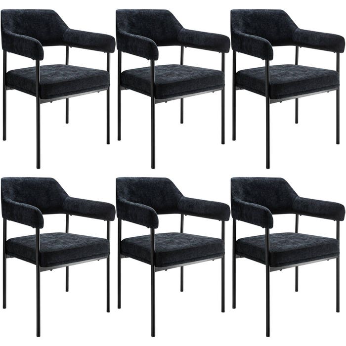 Fauteuil Doé en tissu tissé noir/noir, lot de 6