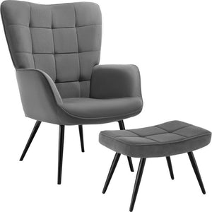 Sessel Hygge gepolstert, ergonomisch, Belastbarkeit 150 kg Feincord anthrazit/schwarz mit Hocker