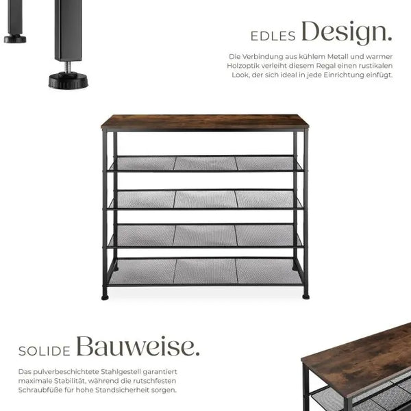 Schuhregal Sheffield 4 Etagen Industrial Holz dunkel, rustikal