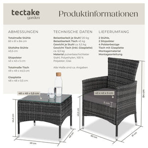 Rattan Gartenset Luzern 2+1 grau