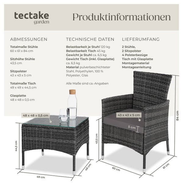 Rattan Gartenset Luzern 2+1 grau