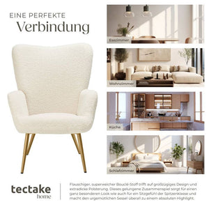Sessel Hygge gepolstert, ergonomisch, Belastbarkeit 150 kg Bouclé creme/gold ohne Hocker