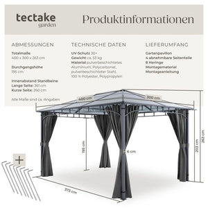 Gartenpavillon Caracas Aluminium wetterfest 3 x 4 m