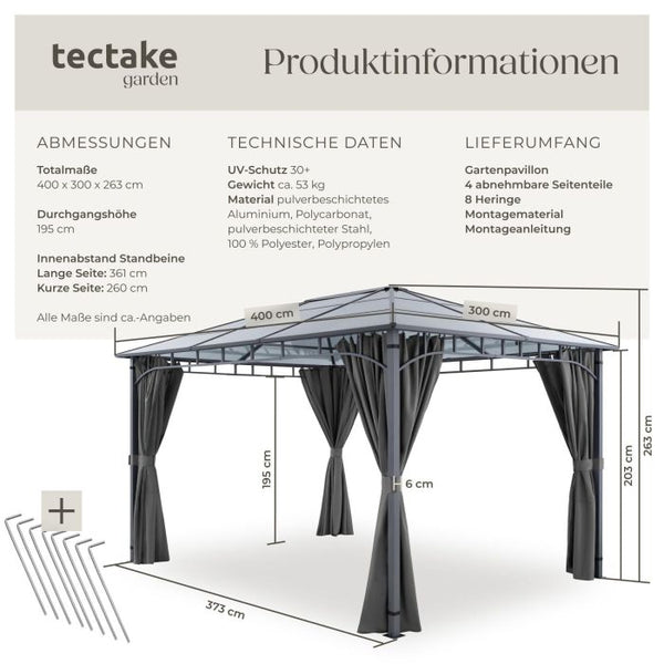 Gartenpavillon Caracas Aluminium wetterfest 3 x 4 m