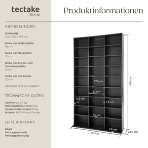 Stand-/Medienregal mit 27 Fächern, schwarz