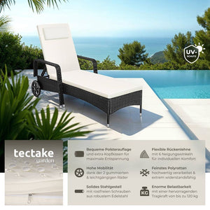 Sonnenliege Rattan mit Rollen schwarz/beige