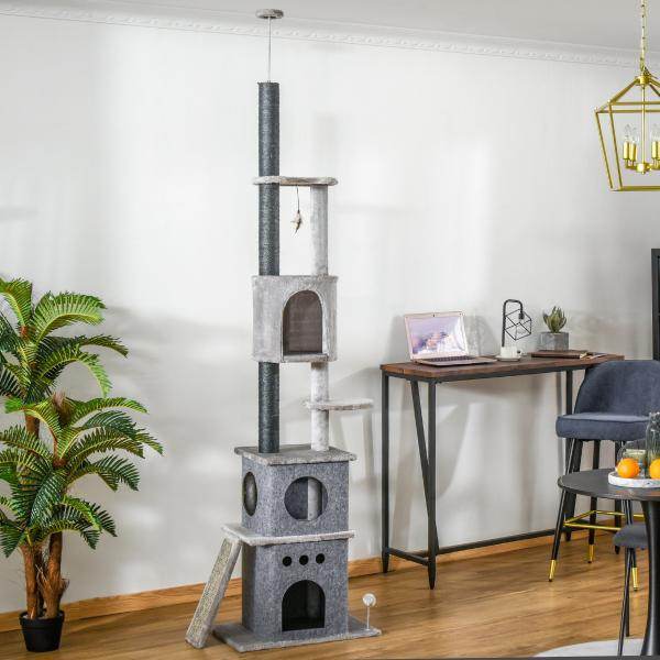 Kratzbaum Deckenhoch Katzenbaum mit Spielbaum Sisal 225-255 höhenverstellbar