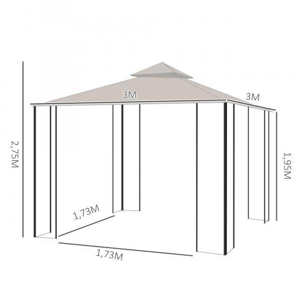 Gartenpavillon Partyzelt Festzelt Doppeldach 3x3m