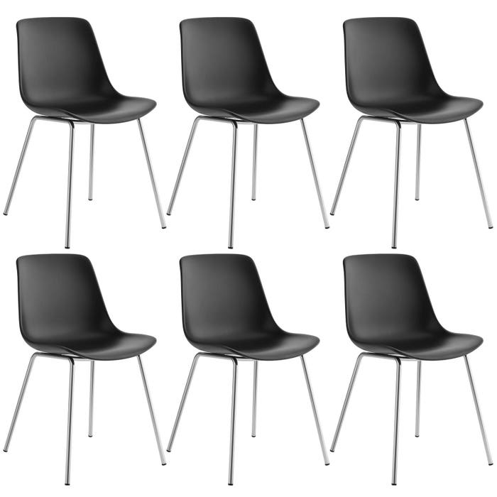 Chaise Mave en plastique, noir/chrome, lot de 6