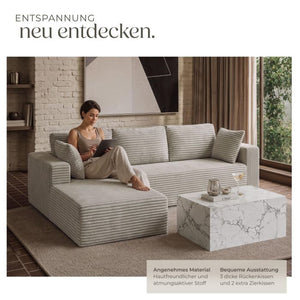 Sofa Relax Boneless L-Form Samtcord beige