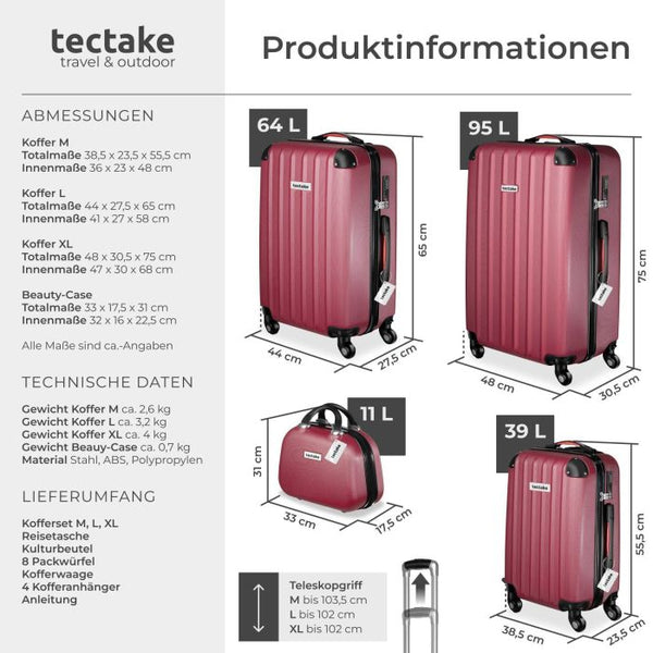 Hartschalenkoffer-Set Cleo weinrot mit Zubehör