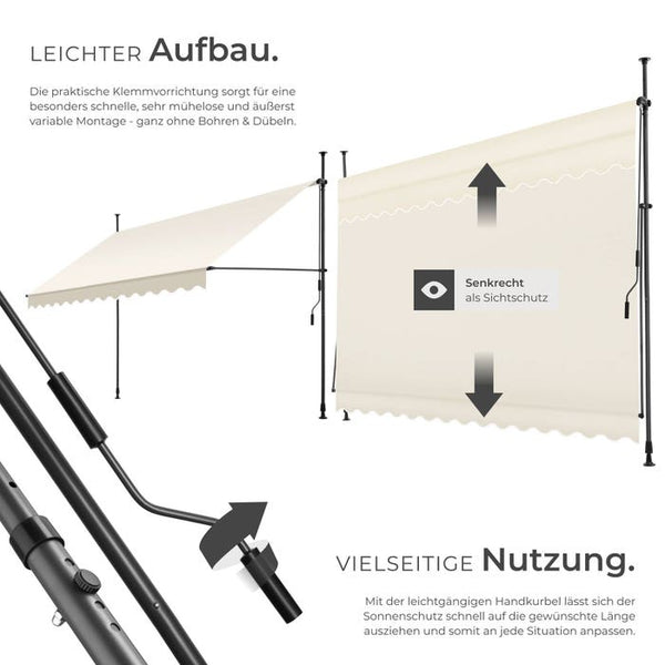 Klemmmarkise beige 350 x 180 cm