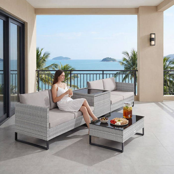 Rattan Lounge Ostuni grau-meliert/grau
