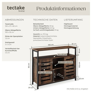 Sideboard Warrington 100x37x82cm Industrial dunkelbraun