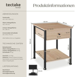 Nachttisch Bradford 40x40x55,5cm Industrial Holz hell, Eiche Sonoma