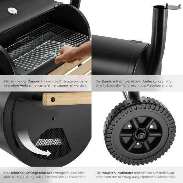 Holzkohlegrill Smoker 2in1 mit Thermometer schwarz