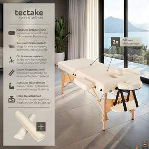 Lettino da massaggio a 2 zone con imbottitura da 7,5 cm, beige