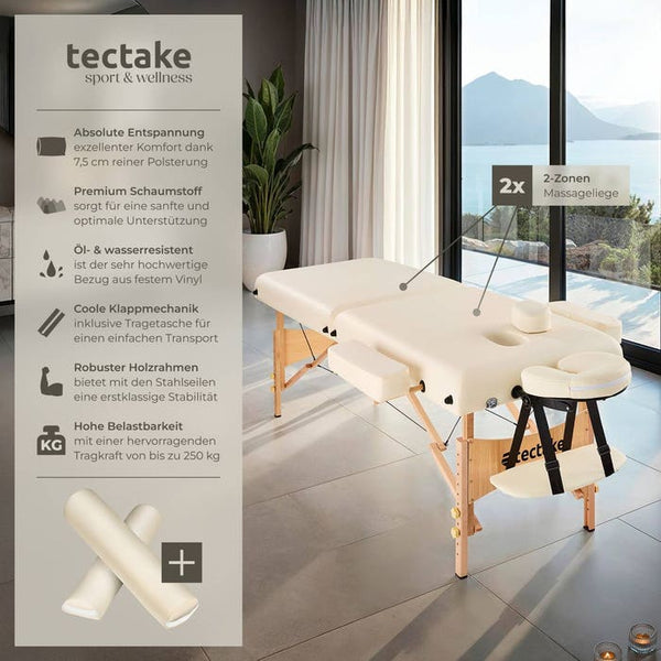 Lettino da massaggio a 2 zone con imbottitura da 7,5 cm, beige