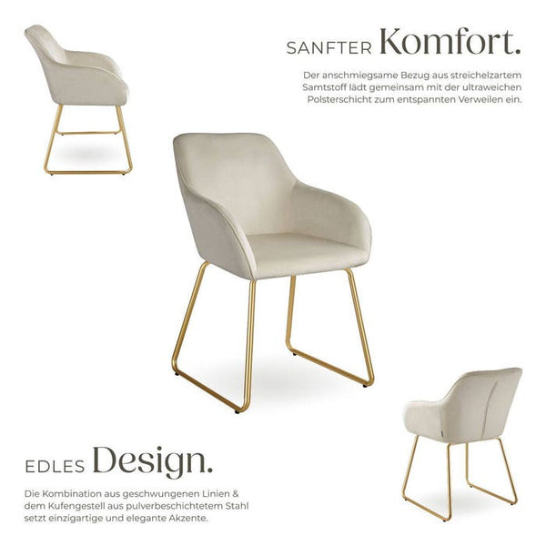 Esszimmerstuhl Jeane Samtoptik creme/gold 4er Set