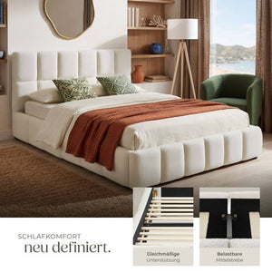 Bettset Polsterbett mit Matratze Teddy creme 180 x 200 cm