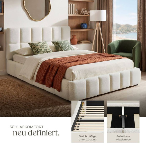 Bettset Polsterbett mit Matratze Teddy creme 180 x 200 cm