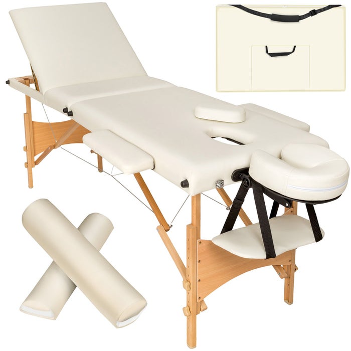 Set lettino da massaggio a 3 zone Daniel con imbottitura, ruote e struttura in legno beige