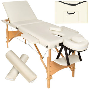 3 Zonen Massageliege-Set Daniel mit Polsterung, Rollen und Holzgestell beige