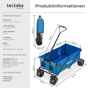 Faltbarer Bollerwagen max. 80kg blau