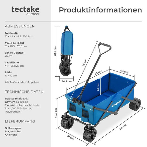 Faltbarer Bollerwagen max. 80kg blau