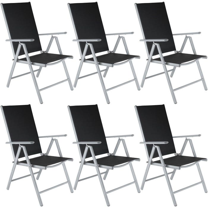 6 sedie da giardino in alluminio - nero / argento