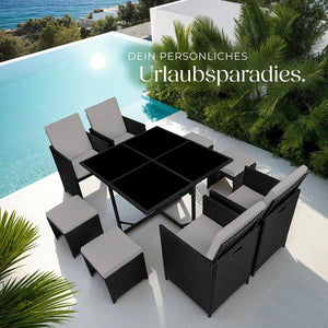Rattan Sitzgruppe Bilbao 4+4+1 mit Schutzhülle - schwarz/grau