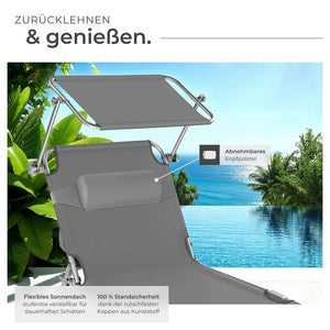 Gartenliege 4-stufig mit Kopfpolster grau