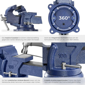 Schraubstock mit Amboss 360° drehbar Gusseisen blau 125 mm