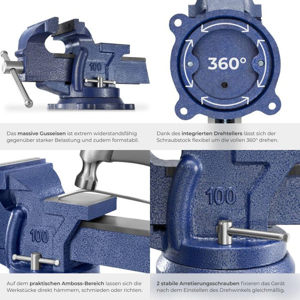 Schraubstock mit Amboss 360° drehbar Gusseisen blau 125 mm