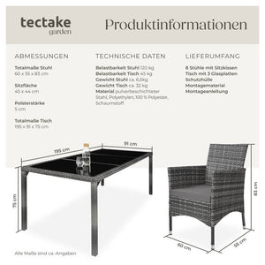 Rattan Sitzgruppe 8+1 mit Schutzhülle grau-meliert/grau