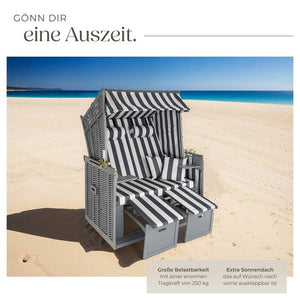 Strandkorb mit Polster, verstellbar, grau/weiss