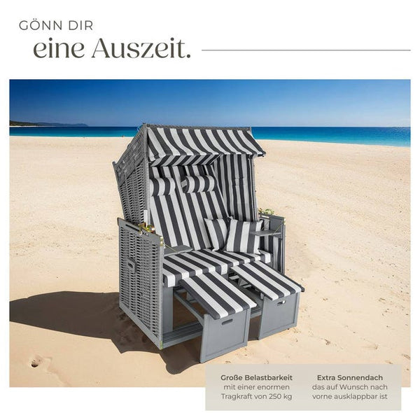 Strandkorb mit Polster, verstellbar, grau/weiss