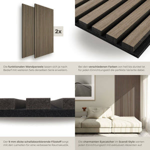 4er Set Akustikpaneele Sonic Wall Eiche dunkel 4er Set